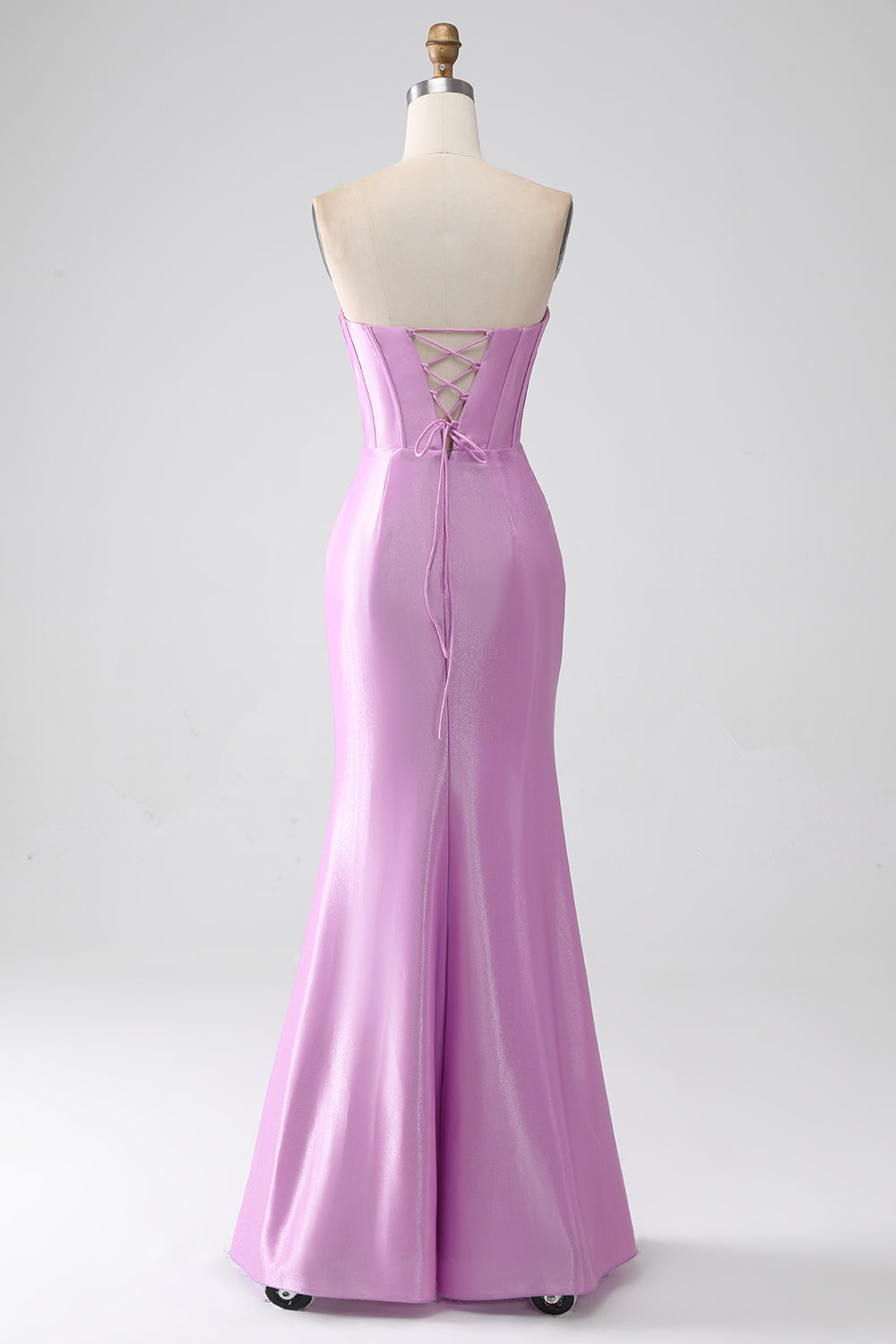 Vestido de fiesta de corsé de sirena púrpura sin tirantes con plisado