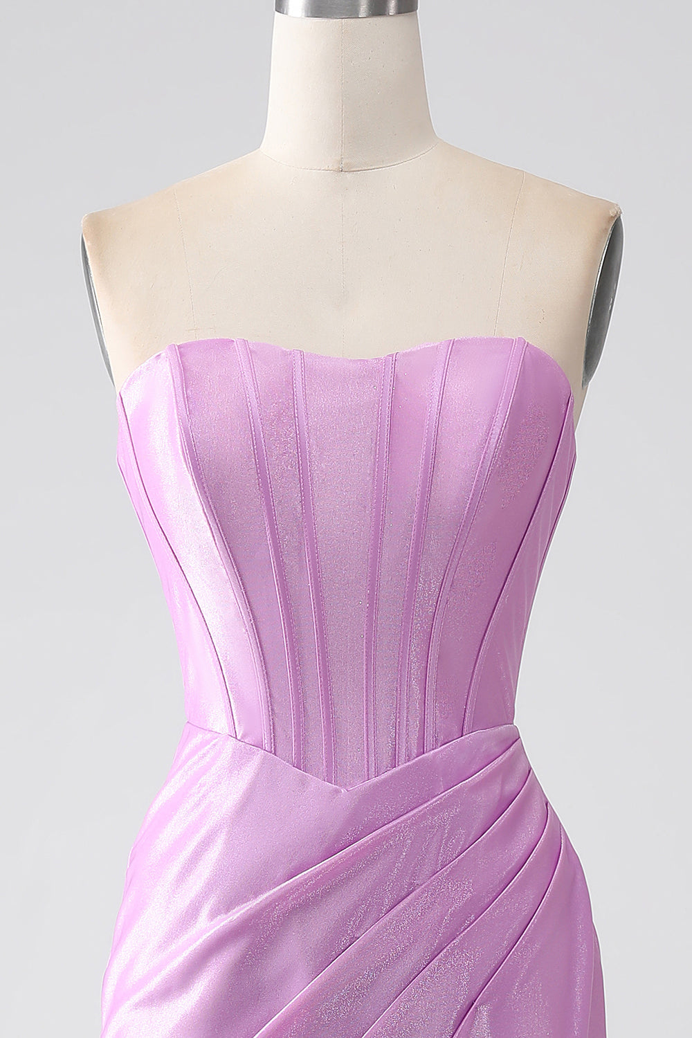 Vestido de fiesta de corsé de sirena púrpura sin tirantes con plisado