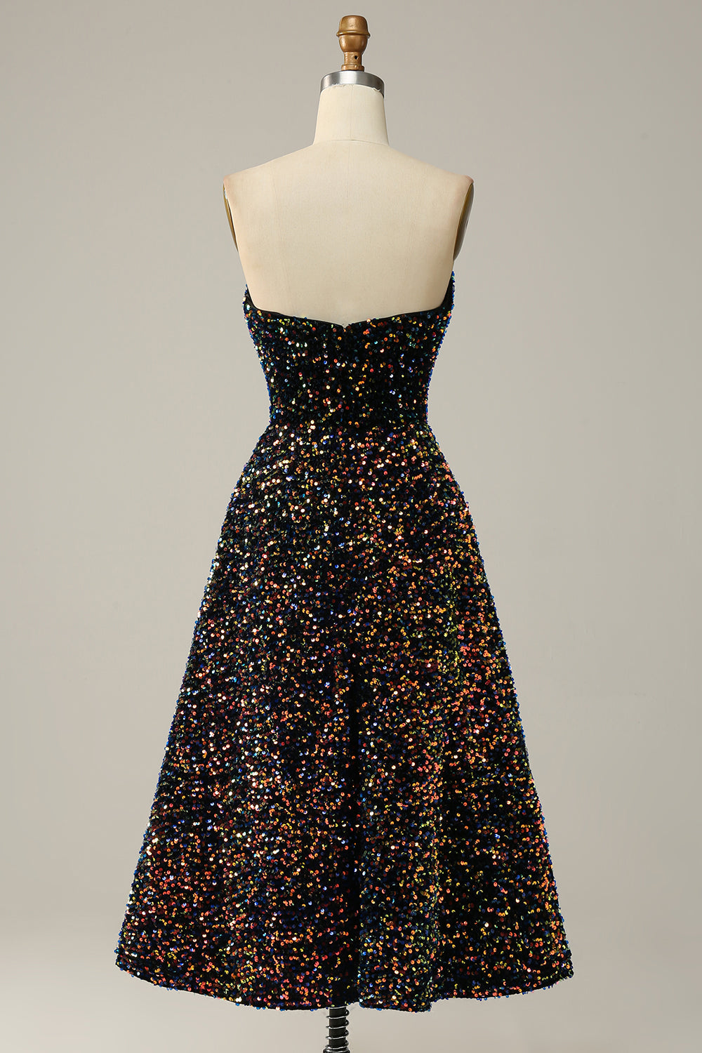 A Línea Escote Corazón Negro Midi Vestido de Fiesta