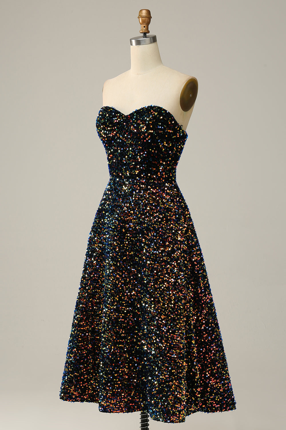 A Línea Escote Corazón Negro Midi Vestido de Fiesta