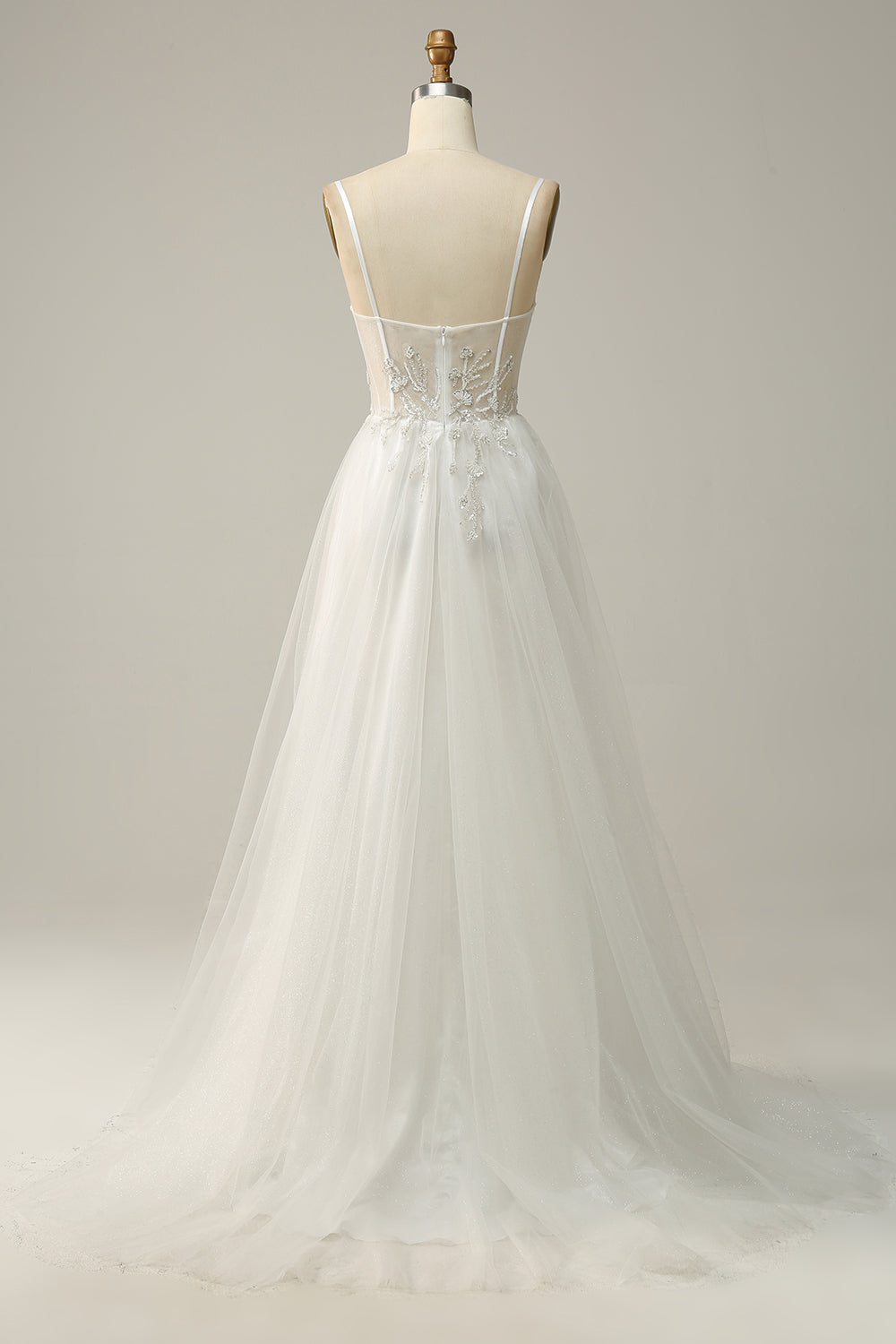 A Línea Correas de Espagueti Blanco Vestido de Novia Con Apliques