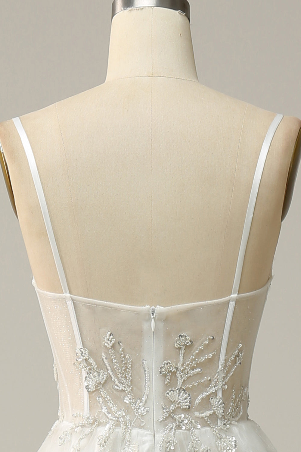 A Línea Correas de Espagueti Blanco Vestido de Novia Con Apliques