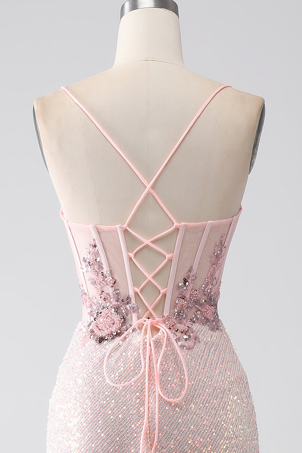 Vestido de fiesta de sirena con cuentas rosas brillantes con abertura