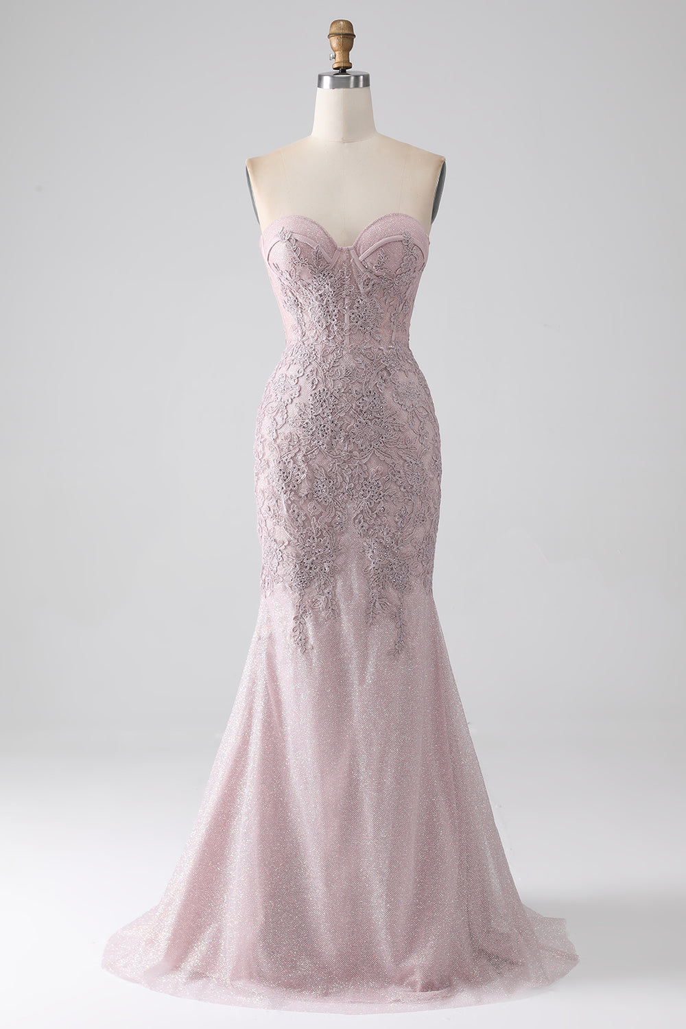 Vestido de fiesta de corsé de sirena sin tirantes brillante con apliques