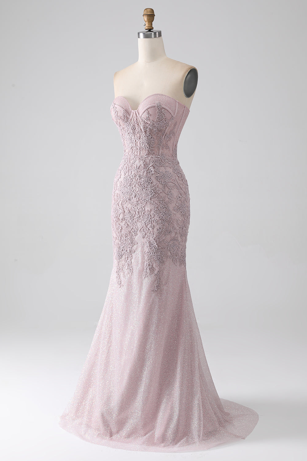 Vestido de fiesta de corsé de sirena sin tirantes brillante con apliques