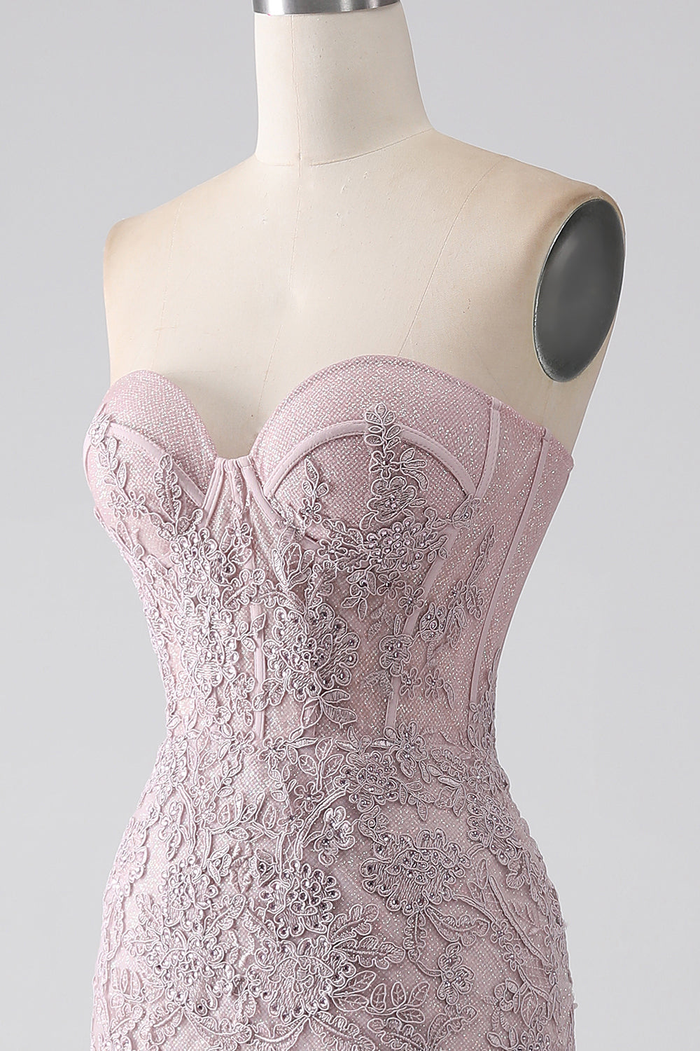 Vestido de fiesta de corsé de sirena sin tirantes brillante con apliques