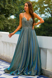 Vestido largo de fiesta con tirantes finos gris oscuro