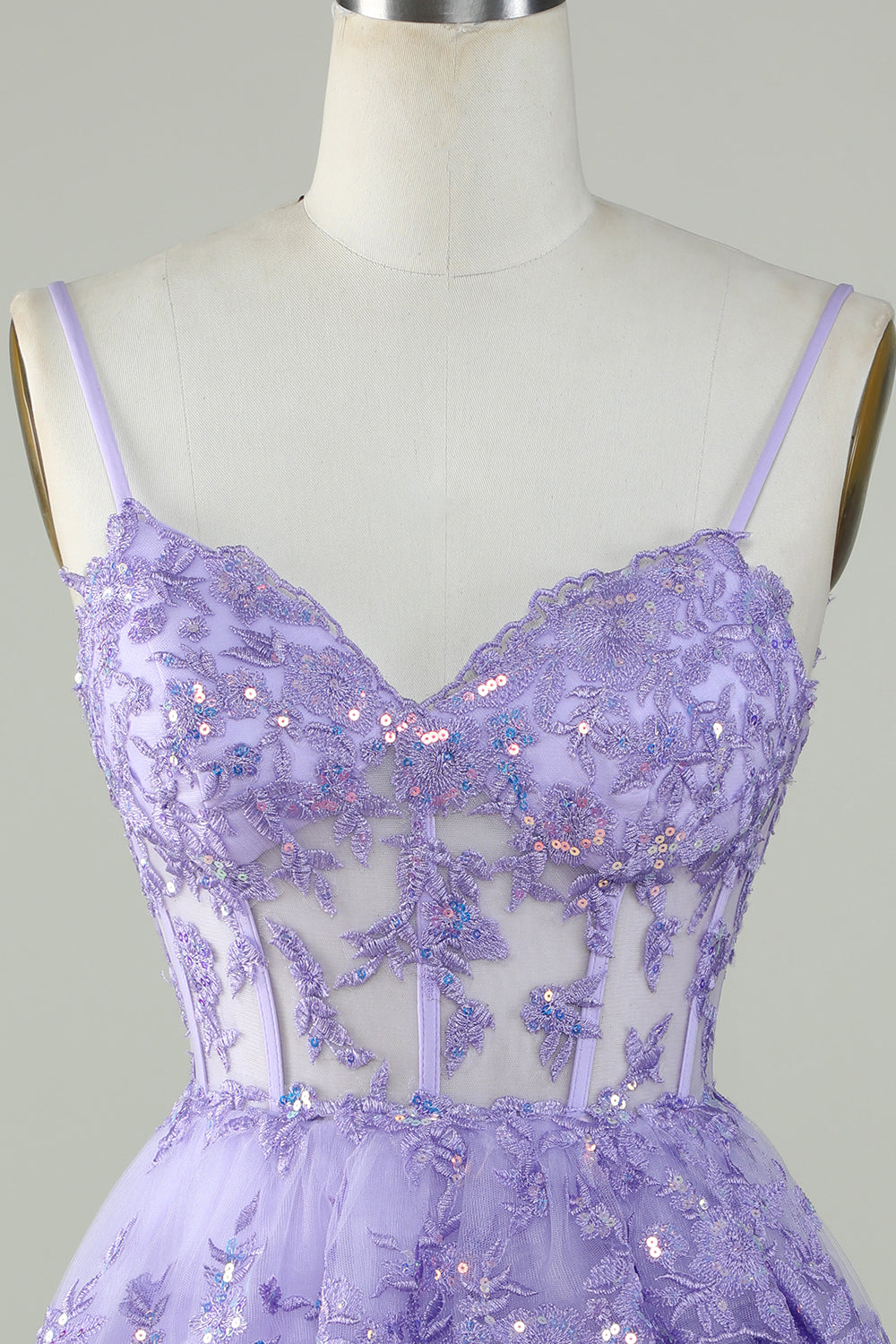 Lindo A Line Spaghetti Straps Dark Blue Sparkly Corset Homecoming Dress