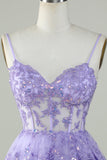 Lindo A Line Spaghetti Straps Dark Blue Sparkly Corset Homecoming Dress