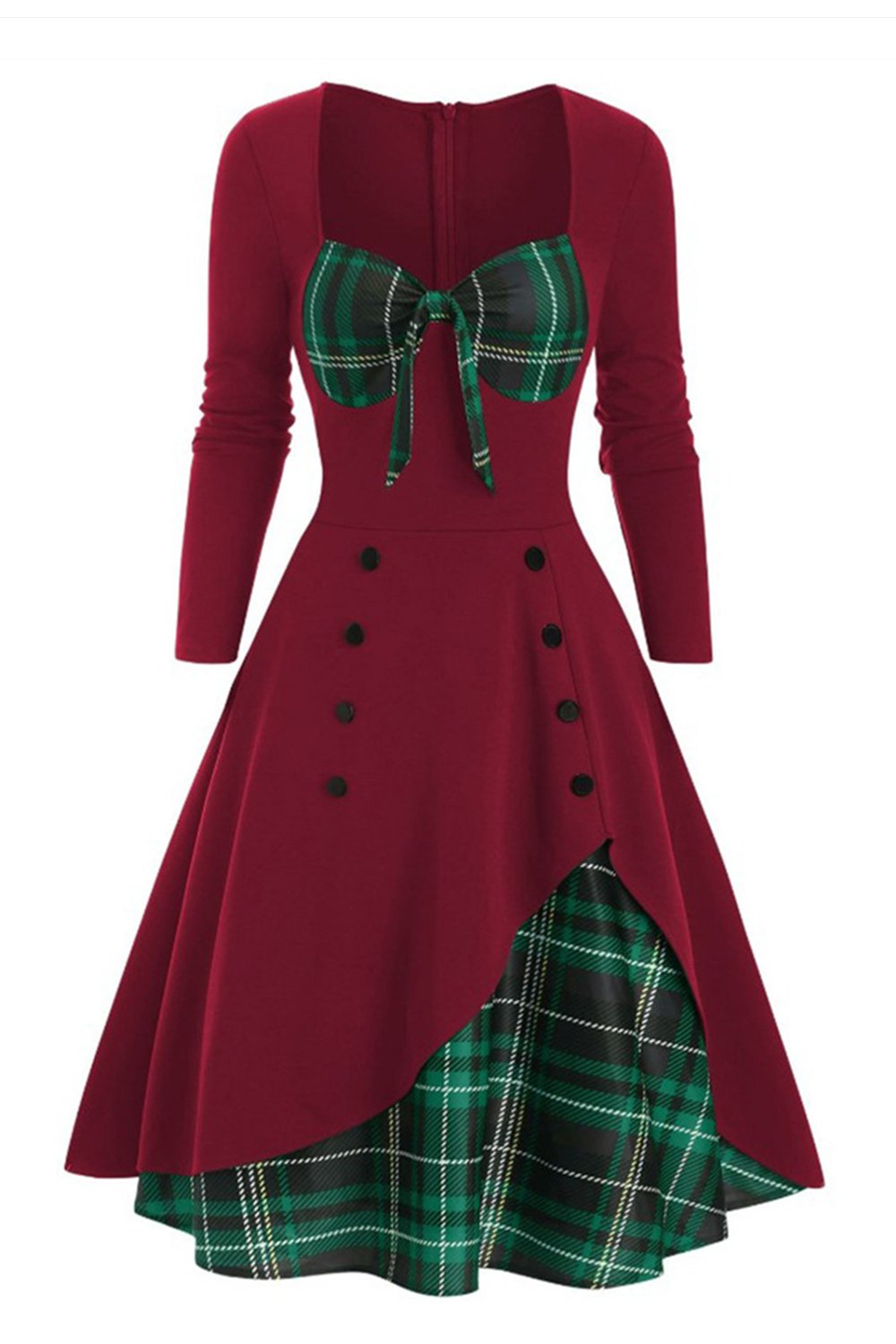 A Cuadros 1950s Vestido con Mangas Largas