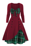 A Cuadros 1950s Vestido con Mangas Largas