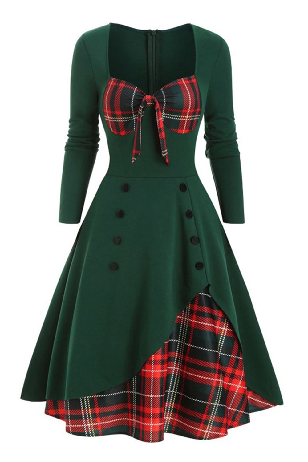 A Cuadros 1950s Vestido con Mangas Largas