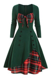 A Cuadros 1950s Vestido con Mangas Largas