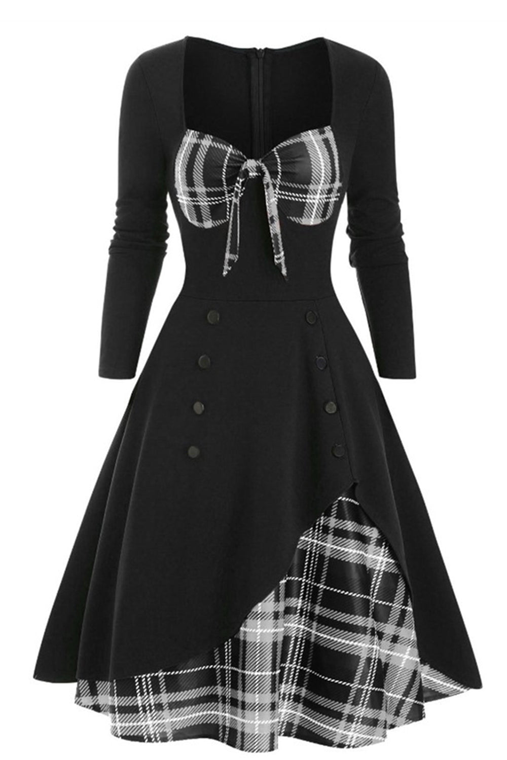 A Cuadros 1950s Vestido con Mangas Largas