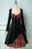 A Cuadros 1950s Vestido con Mangas Largas