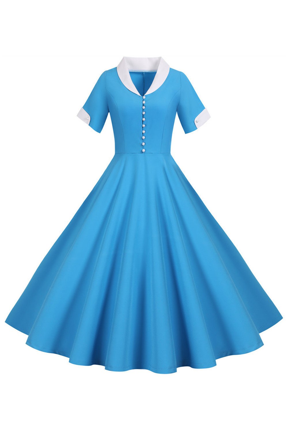 V Cuello 1950s Vestido Swing