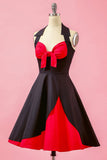 Negro cuello en V vestido de fiesta de oscilación