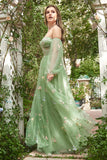 Fuera del Hombro Verde Vestido de Fiesta Mangas Largas