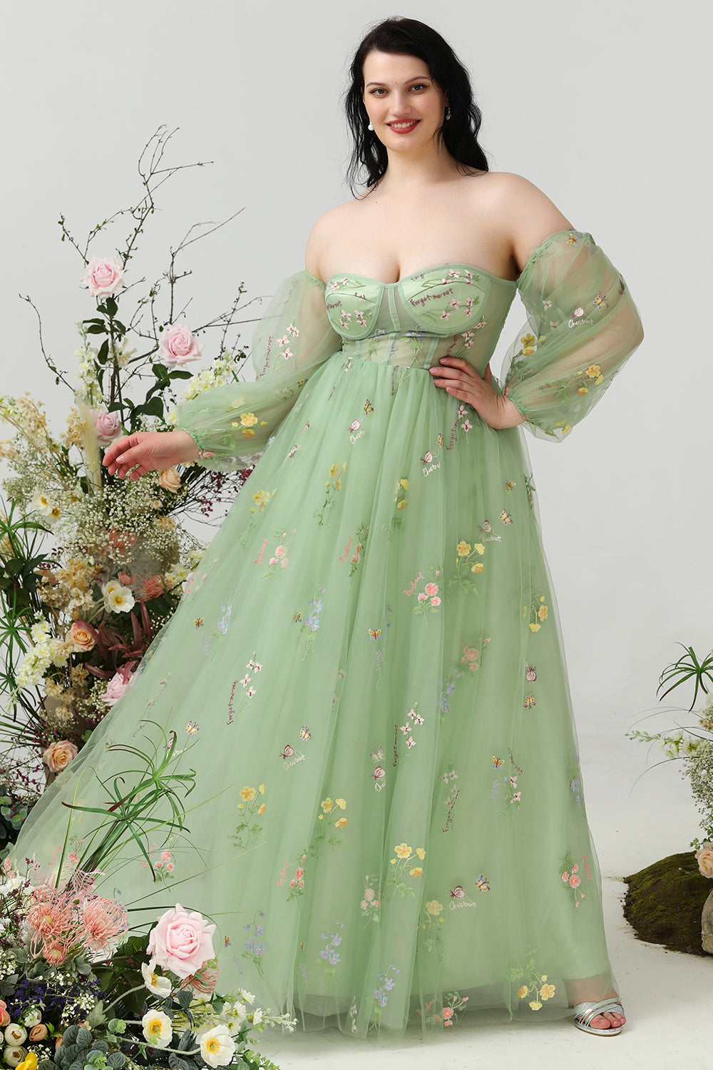 A Línea Fuera del Hombro Verde Vestido de Graduación