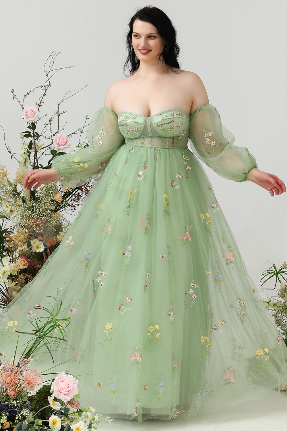 A Línea Fuera del Hombro Verde Vestido de Graduación