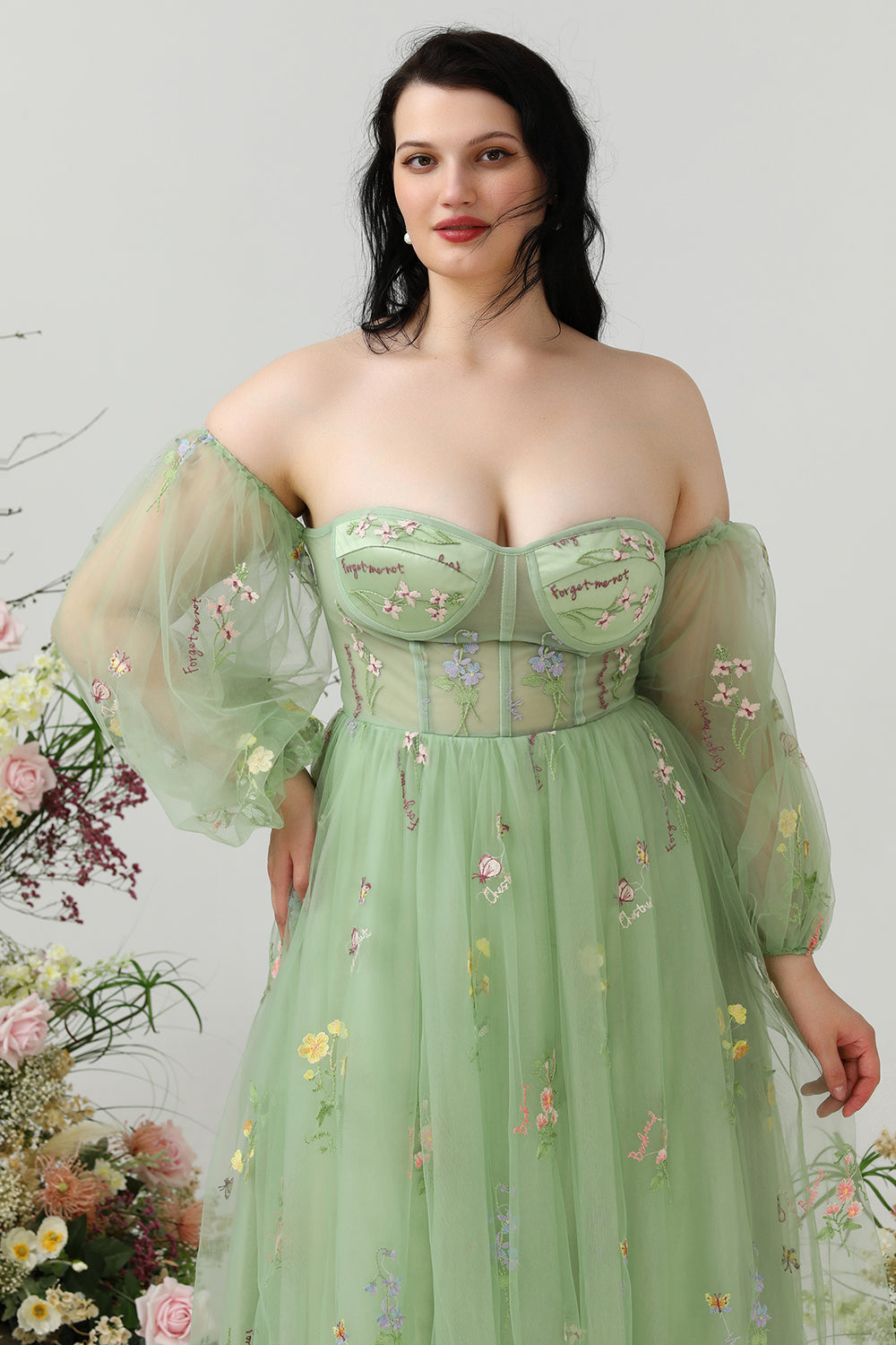 A Línea Fuera del Hombro Verde Vestido de Graduación