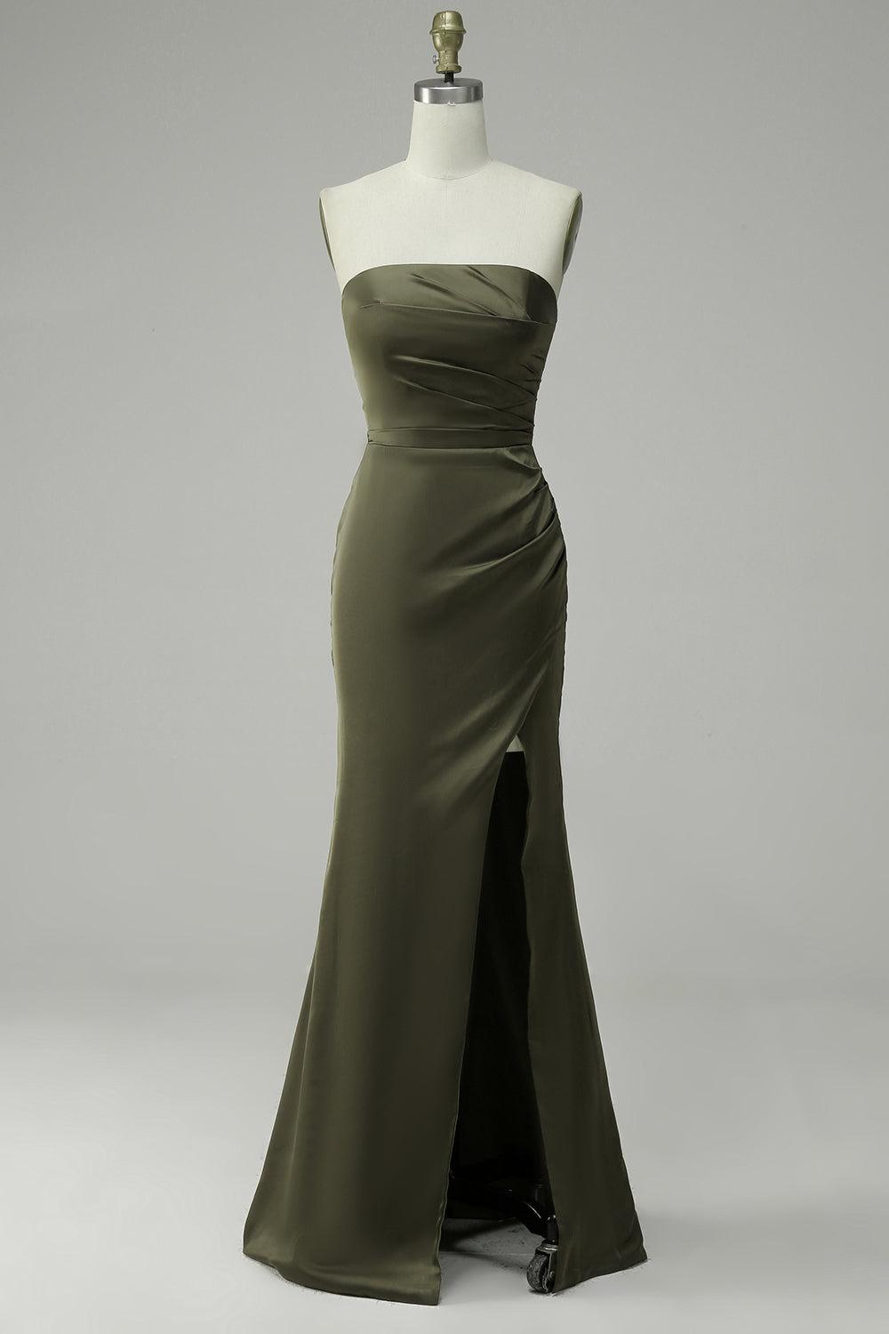 Vestido de Fiesta Satén Verde Sin Tirantes