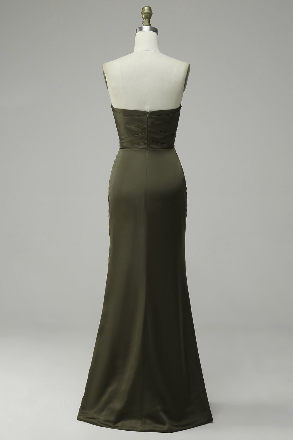 Vestido de Fiesta Satén Verde Sin Tirantes