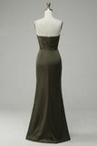 Vestido de Fiesta Satén Verde Sin Tirantes