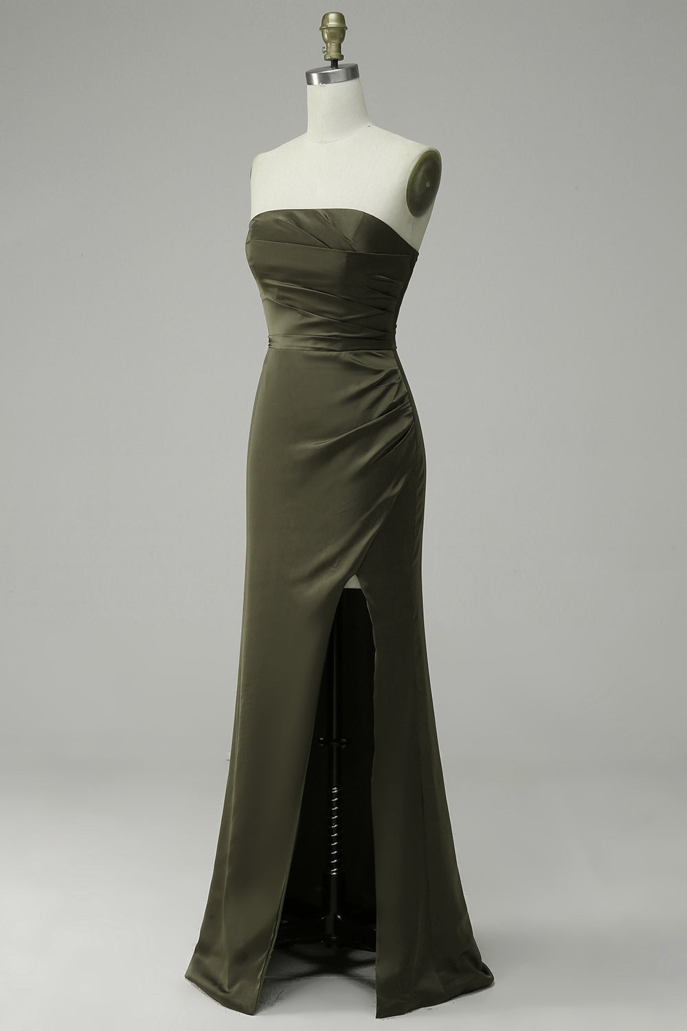 Vestido de Fiesta Satén Verde Sin Tirantes