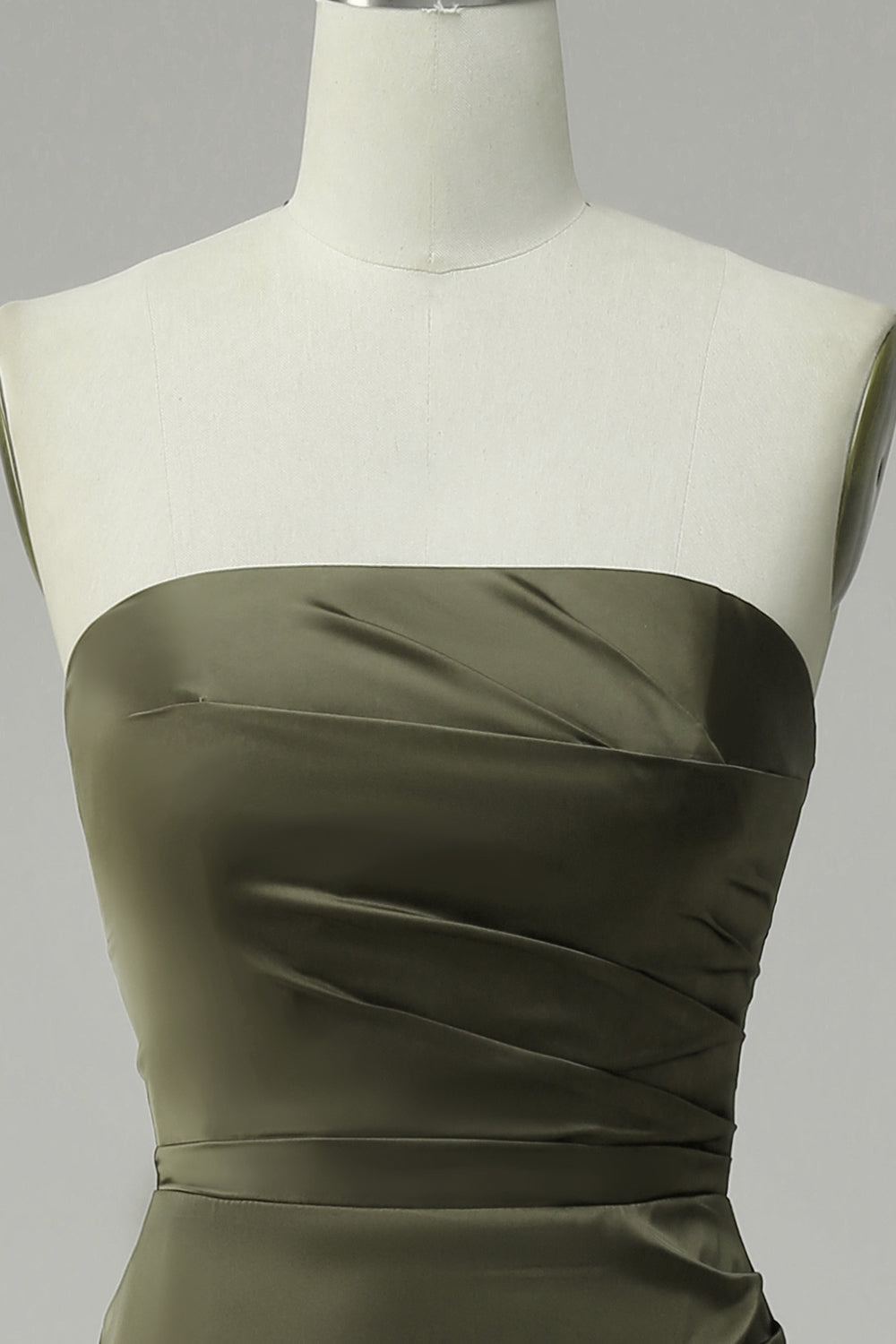 Vestido de Fiesta Satén Verde Sin Tirantes