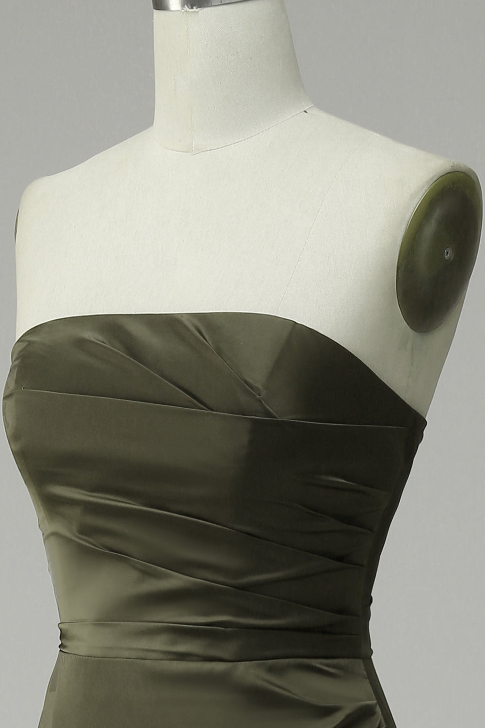 Vestido de Fiesta Satén Verde Sin Tirantes