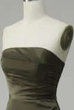 Vestido de Fiesta Satén Verde Sin Tirantes