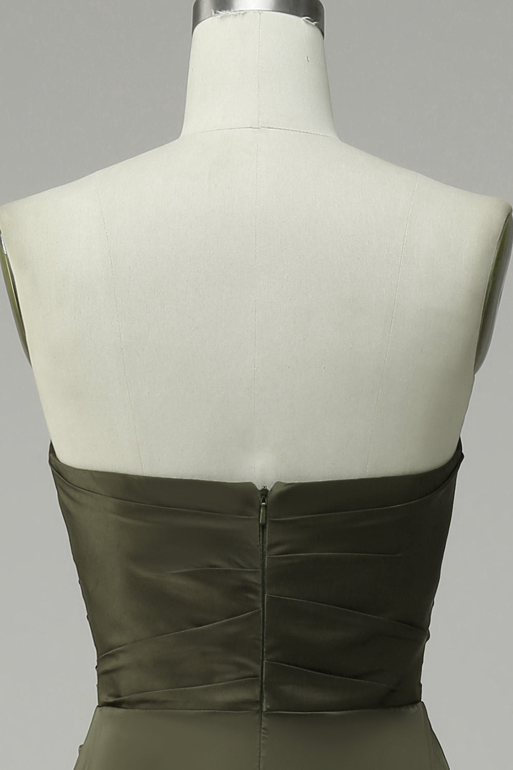 Vestido de Fiesta Satén Verde Sin Tirantes