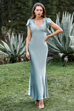 Vestido de Baile Satén Azul Gris Con Volantes