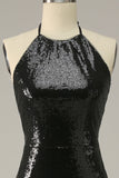 Halter Negro Lentejuelas Vestido de Fiesta Espalda Abierta