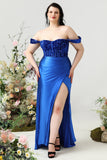 Fuera del Hombro Azul Real Talla Grande Vestido de Fiesta