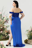 Fuera del Hombro Azul Real Talla Grande Vestido de Fiesta