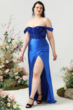 Fuera del Hombro Azul Real Talla Grande Vestido de Fiesta