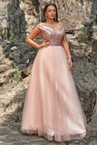 A Línea Fuera del Hombro Rosa Vestido de Graduación