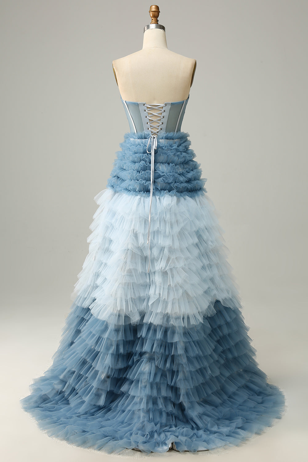 A Línea Escote Corazón Gris Azul Vestido de Fiesta