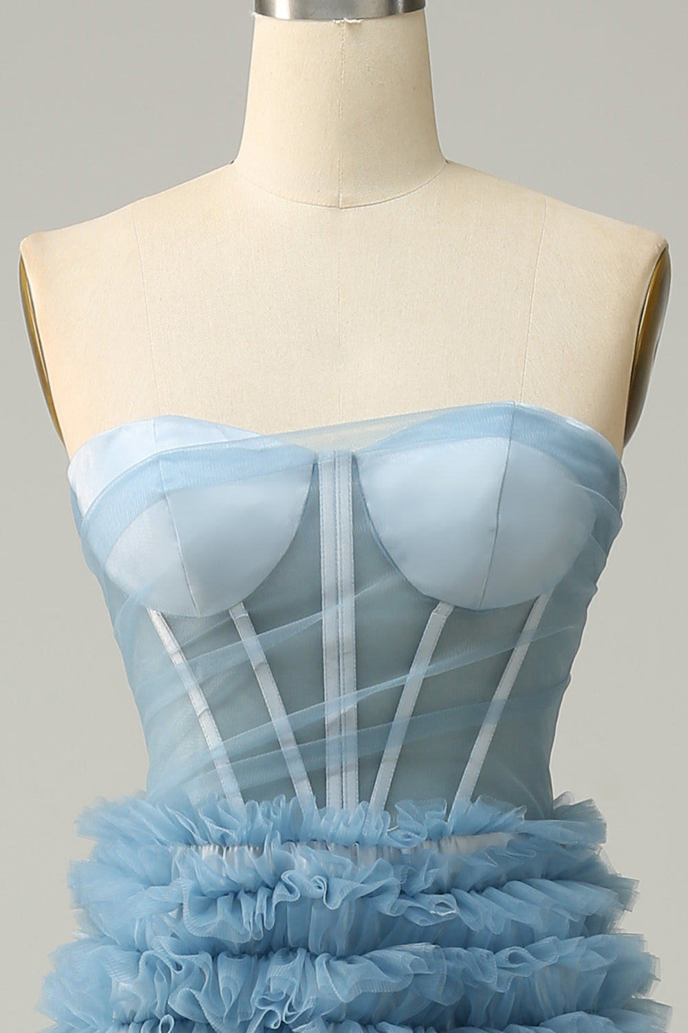 A Línea Escote Corazón Gris Azul Vestido de Fiesta