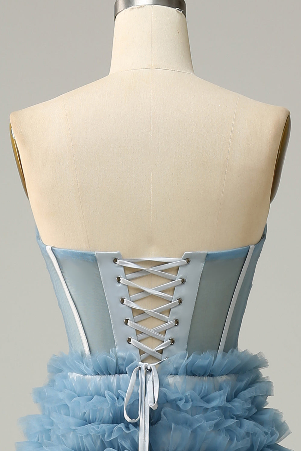 A Línea Escote Corazón Gris Azul Vestido de Fiesta
