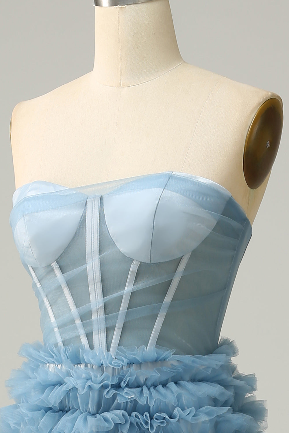 A Línea Escote Corazón Gris Azul Vestido de Fiesta