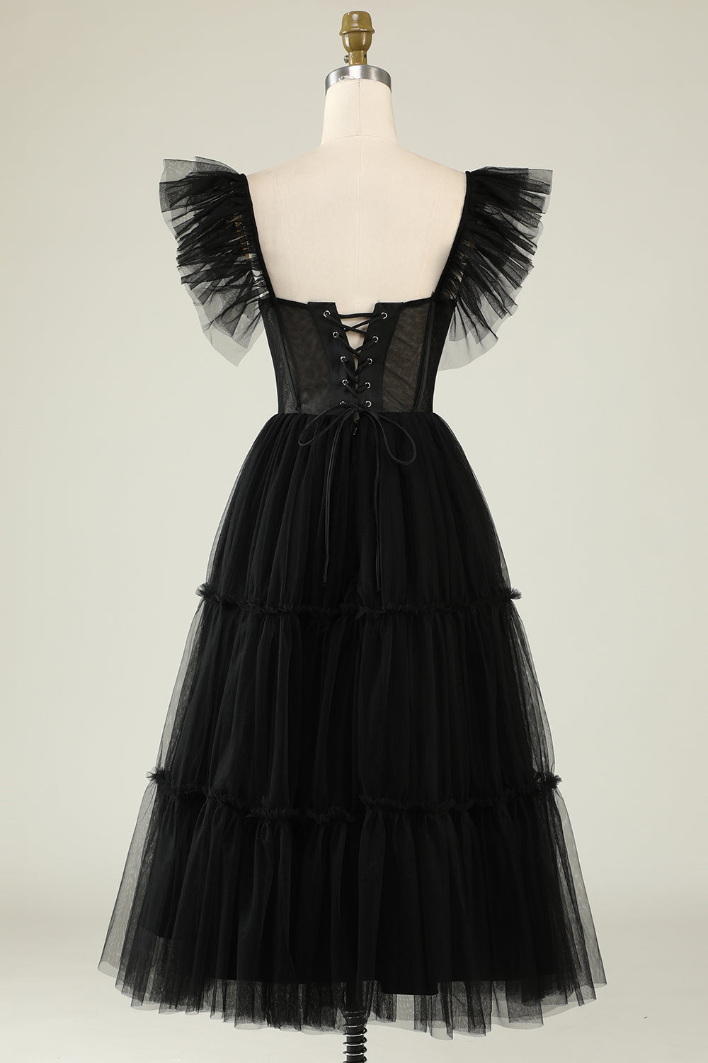 A-Línea Tule Escote Corazón Vestido de Cóctel Negro