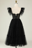 A-Línea Tule Escote Corazón Vestido de Cóctel Negro