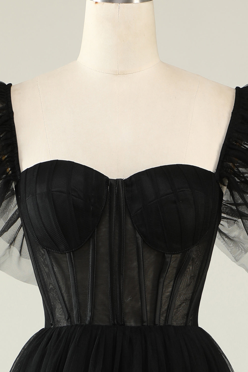 A-Línea Tule Escote Corazón Vestido de Cóctel Negro