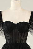 A-Línea Tule Escote Corazón Vestido de Cóctel Negro
