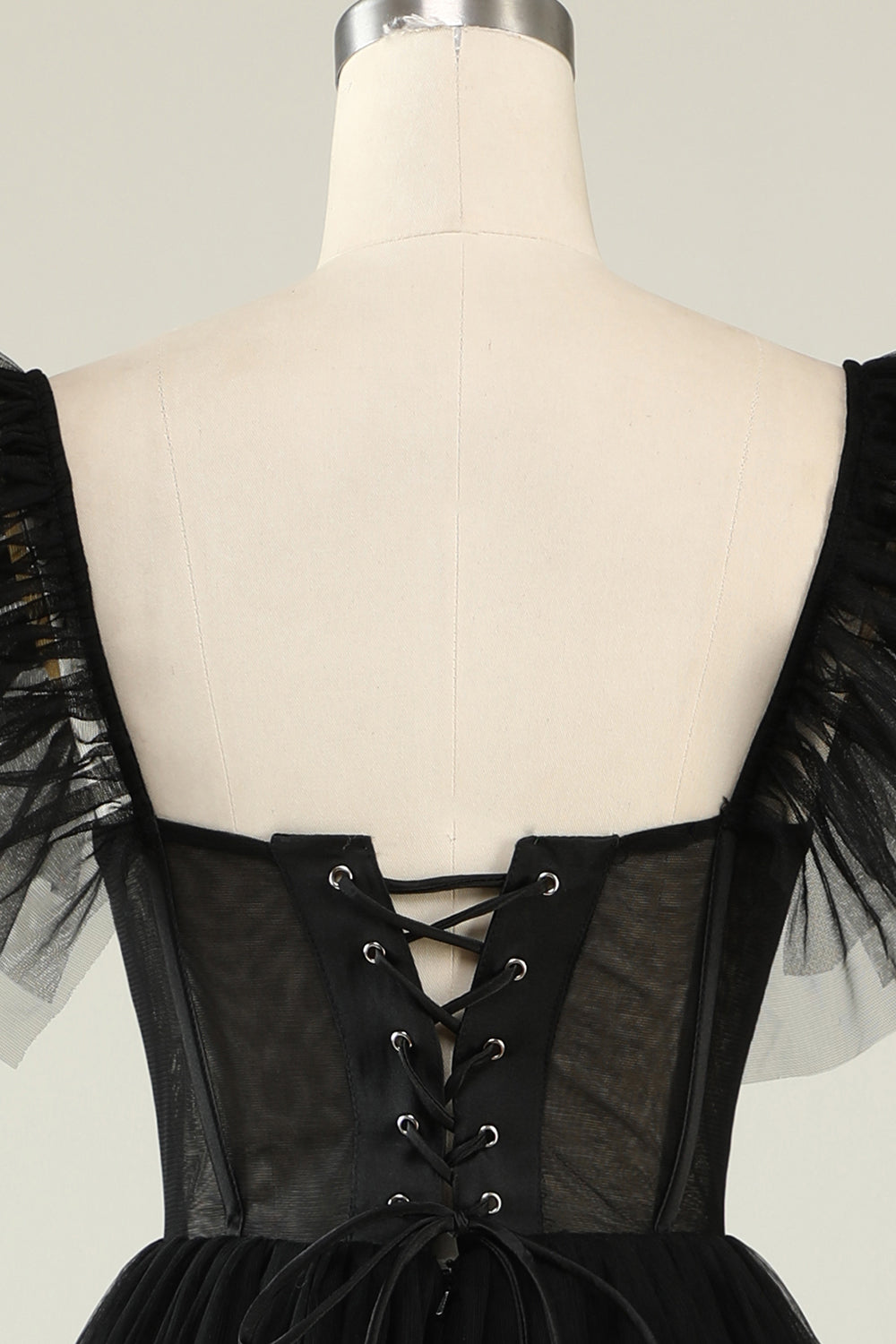 A-Línea Tule Escote Corazón Vestido de Cóctel Negro