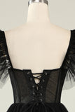 A-Línea Tule Escote Corazón Vestido de Cóctel Negro