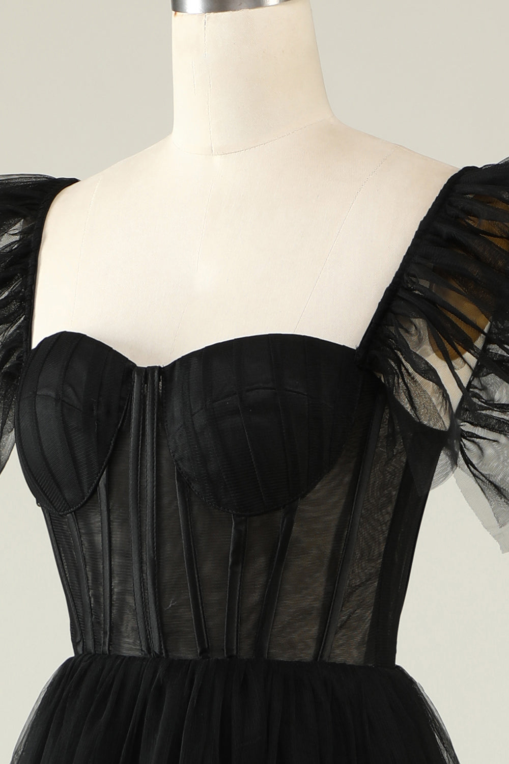 A-Línea Tule Escote Corazón Vestido de Cóctel Negro